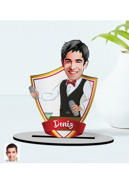 Kişiye Özel Isimli Barmen Karikatürlü Ahşap Biblo Model-1