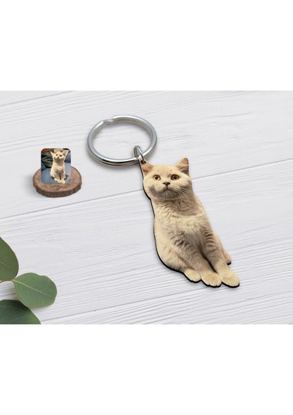 Kişiye Özel Evcil Dost Kedi Ahşap Anahtarlık