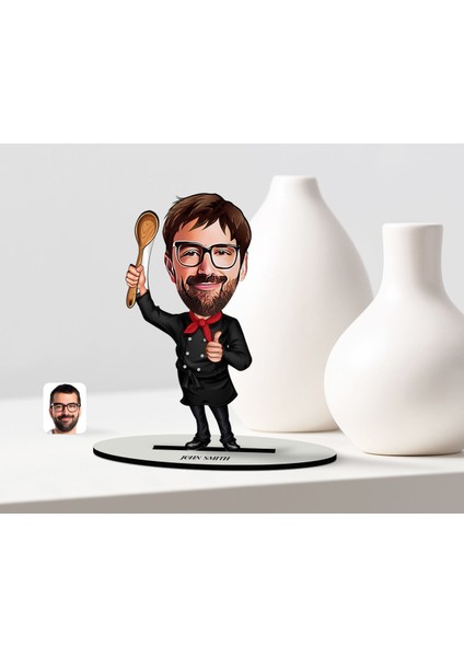 Kişiye Özel Bay Master Chef Karikatür Ahşap Biblo - 1