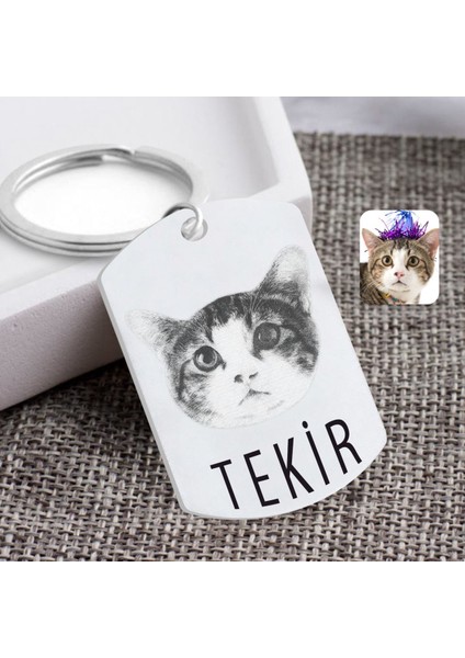 Kişiye Özel Karakalem Evcil Dost Kedi Pleksi Anahtarlık