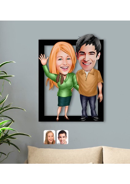 Kişiye Özel Sevgililer Karikatürlü 3D Ahşap TABLO-110