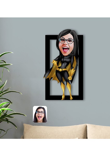 Gift Kişiye Özel Kadın Süper Kahraman Karikatürlü 3D Ahşap Tablo-3