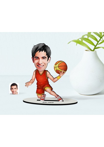 Kişiye Özel Bay Basketbolcu Karikatür Ahşap Biblo - 1