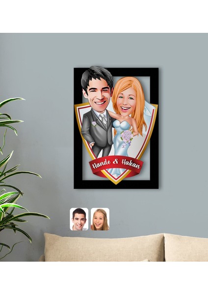 Kişiye Özel Isimli Evleniyoruz Karikatürlü 3D Ahşap Tablo-5