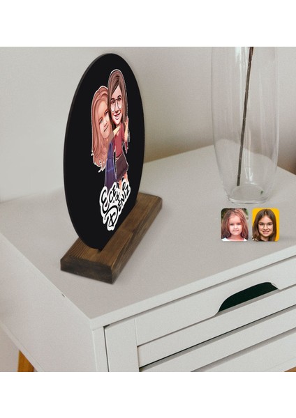 Kişiye Özel Kız Kardeşler Karikatürlü Yuvarlak Ahşap Biblo-6 modelleri