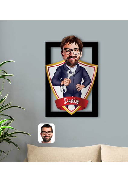 Kişiye Özel Isimli Tamirci Karikatürlü 3D Ahşap Tablo-1