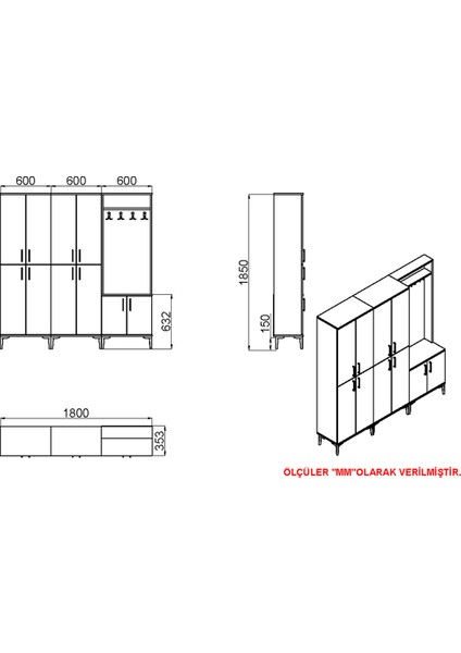 Kalender Dekor Rose-1-4-4 Portmanto Vestiyer Ayakkabılık RS05