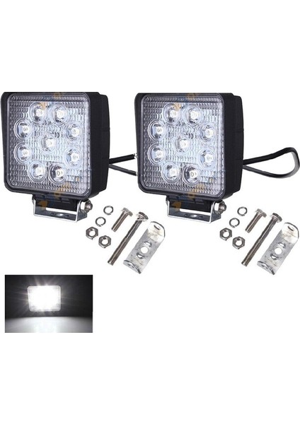 Led Kare Off Road Sis Farı Sis Lambası Çalışma Lambası Projektör 9 Ledli 2 Adet