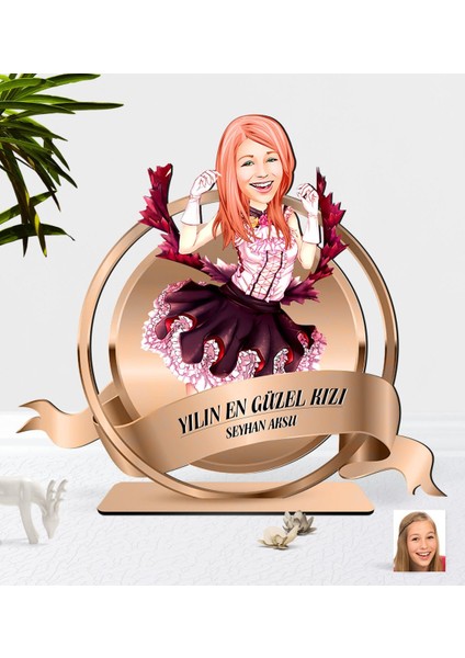 Kişiye Özel Kadın Soyut Karikatürlü 3D Ahşap Biblo Plaket-14