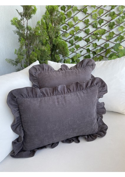 Antrasit Füme Fırfırlı Kırlent Kılıfı 2'li modelleri