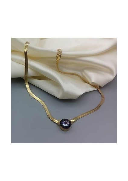 Superisi Çelik Italyan Yassı Zirkon Tek Taşlı Kolye fiyatları