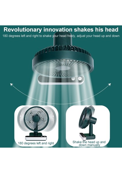 F702 Otomatik Sallanan LED Ekranlı Fan - Yeşil (Yurt Dışından)