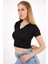 Kadın Siyah Polo Yaka Crop Top 1