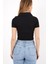 Kadın Siyah Polo Yaka Crop Top 4