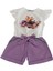 Kız Çocuk Şort Tshirt Ikili Takım Lila Şort Beyaz Kısa Fırfırlı Kollu Çiçek Baskılı Tshirt 1
