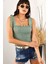 Kadın Yeşil Askılı Crop Bluz 3