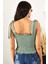 Kadın Yeşil Askılı Crop Bluz 4