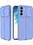 Samsung Galaxy S22 Kılıf Kamera Sürgülü Deri Dokulu Mat Silikon+Nano Glass Mor 1