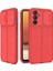 Casestreet Samsung Galaxy M23 Kılıf Kamera Sürgülü Deri Dokulu Mat Silikon+Nano Glass Koruyucu Kırmızı 1