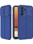 Casestreet Samsung Galaxy A73 Kılıf Kamera Sürgülü Deri Dokulu Mat Silikon+Nano Glass Koruyucu Lacivert 1