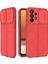 Casestreet Samsung Galaxy A23 Kılıf Kamera Sürgülü Deri Dokulu Mat Silikon+Nano Glass Kırmızı 1