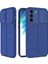 Samsung Galaxy S22 Kılıf Kamera Sürgülü Deri Dokulu Mat Silikon+Nano Glass Lacivert 1