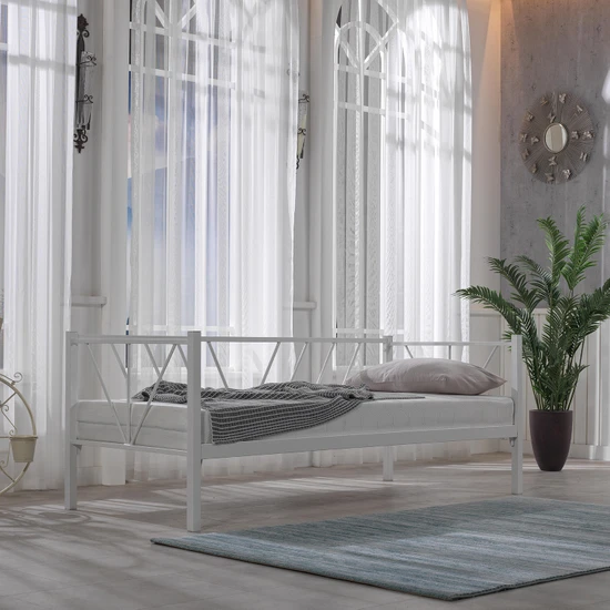 Unimet Alchera Daybed Tek Kişilik Sedir Divan Metal Karyola Beyaz