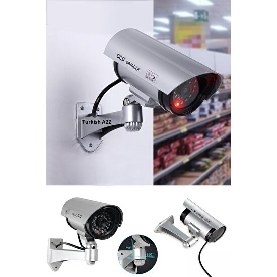 Greathings 3 Adet - Sahte Caydırıcı Güvenlik Kamerası - Gece Görüş Görünümlü LED Işıklı Pilli
