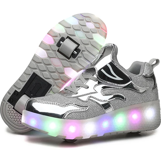 Jimmy Fois 4 Tekerlekli USB Şarj LED Işık Yayan Paten Ayakkabı (Yurt Dışından)