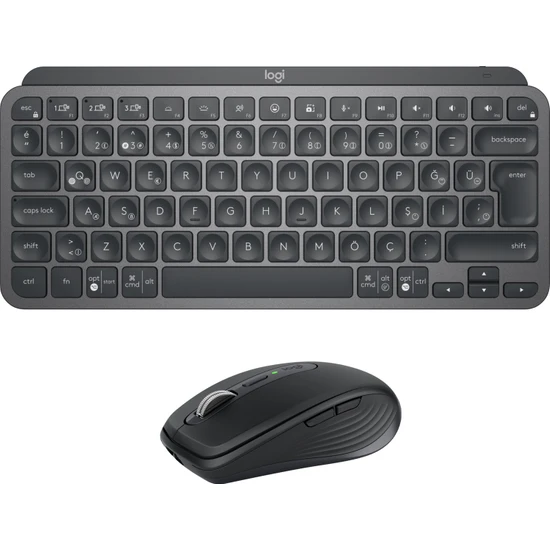 Logitech MX Keys Mini Combo Minimalist Kablosuz Aydınlatmalı  Q-Türkçe Klavye ve MX Anywhere 3 Kompakt Performans Mouse Seti, Siyah For Business