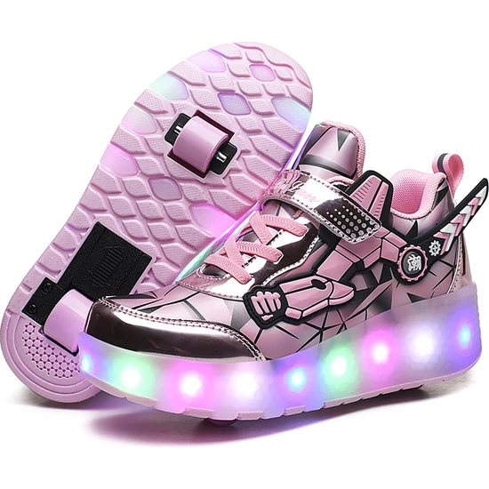 Jimmy Fois 4 Tekerlekli USB Şarj LED Parlayan Paten Ayakkabı (Yurt Dışından)