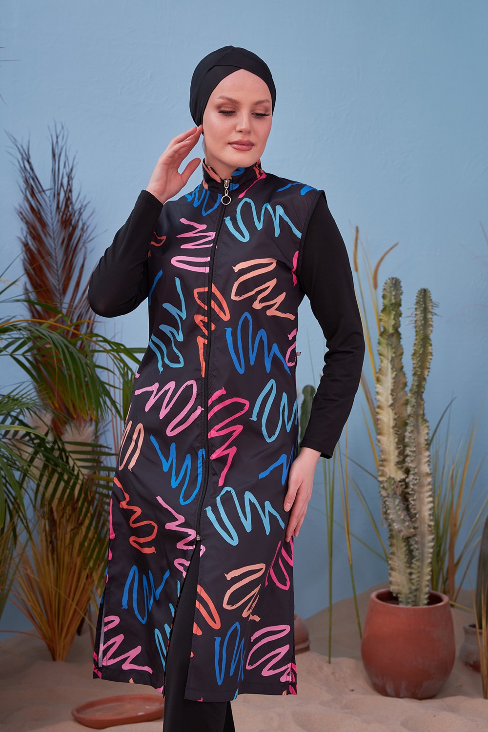 Remsa Mayo Remsa Tam Kapalı Mayo Kadınlar İçin Esnek Polyester Kumaşlı Renkli Desenli 4 Parça Set görsel 8