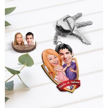 BK Kişiye Özel Isimli Sevgililer Karikatürlü Ahşap Anahtarlık-3