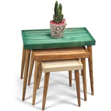 Entema Doğal Ağaç Masif Kütük Lata 3’lü Zigon Sehpa