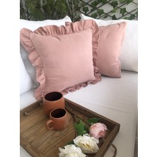 Vintage Fırfırlı Pudra Pembe Kırlent Kılıfı