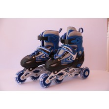 Furkan Toys  F-Sports Mavi Ayarlabilir 2+2 Işıklı Metal Alıştırma Pateni Large