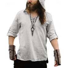 L Adam Retro Ortaçağ Korsan Viking Cosplay Gömlek Vintage Rahat Erkek Kapüşonlu Knight Keten Rönesans Nordic Tunik Bandaj T Gömlek | Film ve tv Kostümleri