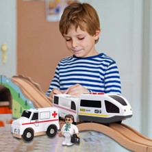 Manyetik Elektrikli Lokomotif Oyuncak Çocuk Alaşım Ambulans Oyuncak Çocuklar Için Brio Ahşap Parça ile Uyumlu | Diecasts oyuncak Araçlar