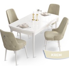 Canisa Concept Taç Serisi 80 x 132 cm Açılabilir Beyaz Mutfak Masa Takımı 4 Sandalye Gümüş Halkalı