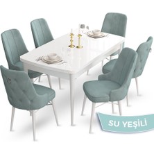 Canisa Concept Taç Serisi 80 x 132 cm Açılabilir Beyaz Mutfak Masa Takımı 6 Sandalye Gümüş Halkalı