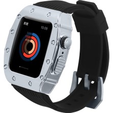 AktarMobile Apple Watch 7 45 mm Uyumlu Modifikasyon Kiti Hublot Tasarım Paslanmaz Çelik Kasa & Silikon Kordon