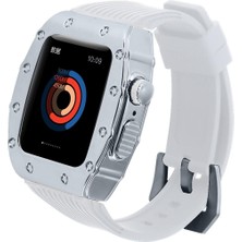AktarMobile Apple Watch 6 44 mm Uyumlu Modifikasyon Kiti Hublot Tasarım Paslanmaz Çelik Kasa & Silikon Kordon