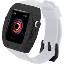 AktarMobile Apple Watch 6 44 mm Uyumlu Modifikasyon Kiti Hublot Tasarım Paslanmaz Çelik Kasa & Silikon Kordon