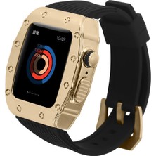 AktarMobile Apple Watch 4 44 mm Uyumlu Modifikasyon Kiti Hublot Tasarım Paslanmaz Çelik Kasa & Silikon Kordon
