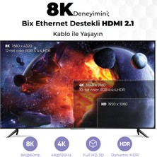 Bix PHD03 8K@60Hz HDMI 2.1 Ethernet 48Gbps. Veri Aktarım - eARC - 3D Ready Destekli Altın Kaplama 3 Metre HDMI Kablo