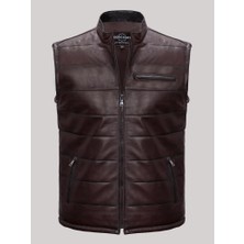 Deri Deri Kahverengi 3 Işlemeli Cepli Erkek Yelek