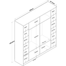 Rani BA114 Geniş Gardırop Elbise Dolabı 6 Kapaklı 16 Raflı 2 Askılı Sepet Ceviz - Beyaz
