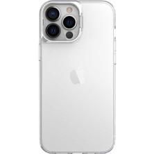 Kılıfmania Apple iPhone 13 Pro Max Kapak Lens Standlı Sararmaz Şeffaf Silikon Kılıf - Gümüş