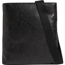 Calvin Klein Poliüretan Siyah Erkek Postacı Çantası Monogram Soft FLATPACK18 Aop