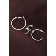 Çarşı Point Düğüm Model Gümüş Renk Metal Çoklu Halka Küpe